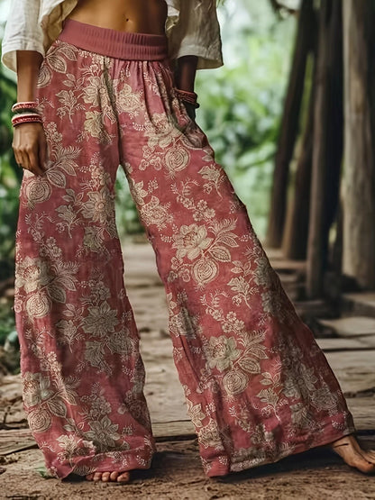 【LAST DAY SALE】Women's Casual Bohemian Style Floral Print Wide-Leg Pants