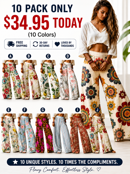 【LAST DAY SALE】Women's Casual Bohemian Style Floral Print Wide-Leg Pants