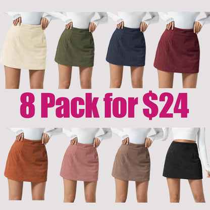 High Waisted Invisible Zipper 2-in-1 Mini A-line Corduroy Casual Skirt