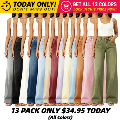 【Free Shipping】Rise Baggy Stretchy Wide Leg Jeans