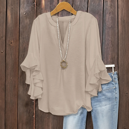Women's Ruffle Sleeve V-Neck Shirt
