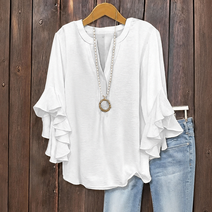 Women's Ruffle Sleeve V-Neck Shirt