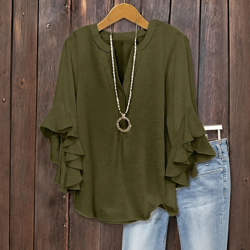 Women's Ruffle Sleeve V-Neck Shirt