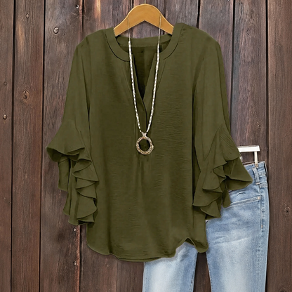 Women's Ruffle Sleeve V-Neck Shirt