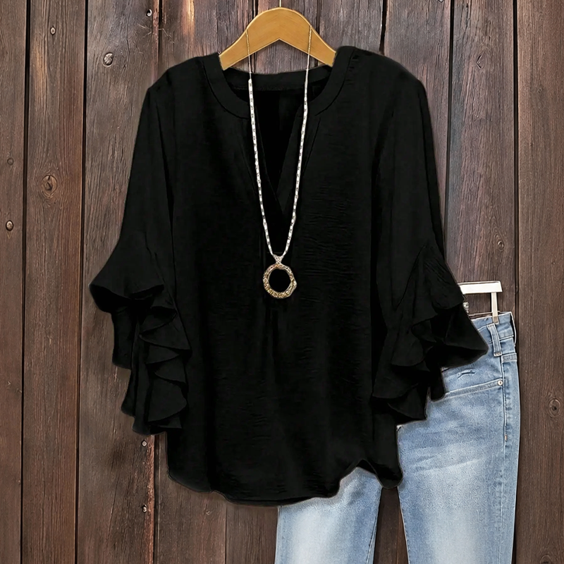 Women's Ruffle Sleeve V-Neck Shirt