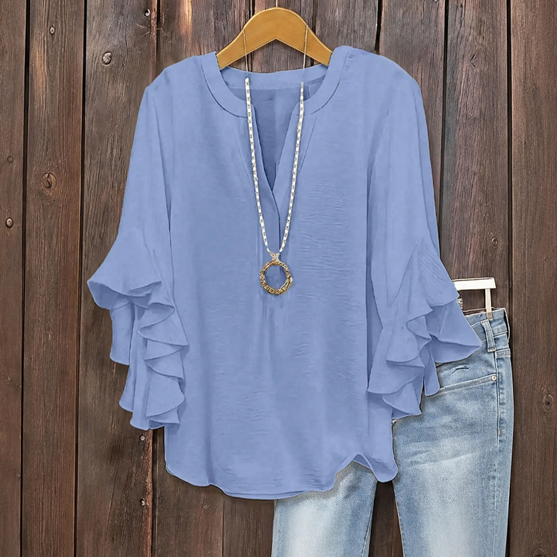 Women's Ruffle Sleeve V-Neck Shirt