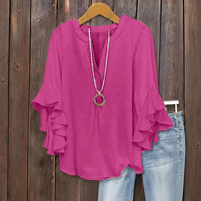 Women's Ruffle Sleeve V-Neck Shirt