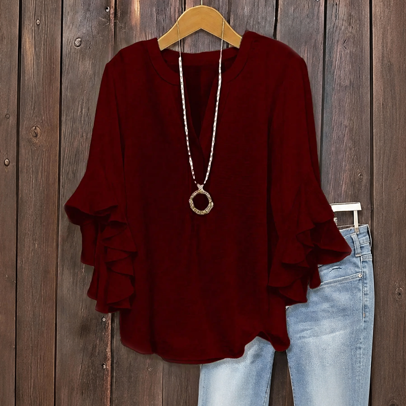 Women's Ruffle Sleeve V-Neck Shirt