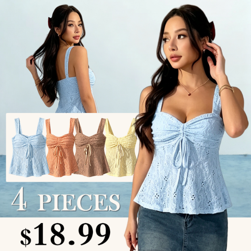 CovetEZ Summer Tops Hollow Out White Lace-Up Casual Vacation Tank Top For Women