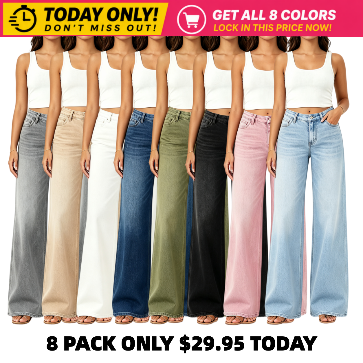 【Free Shipping】Rise Baggy Stretchy Wide Leg Jeans