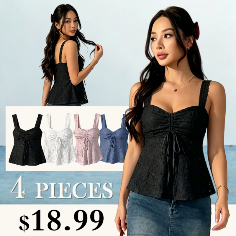 CovetEZ Summer Tops Hollow Out White Lace-Up Casual Vacation Tank Top For Women