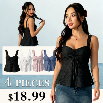 CovetEZ Summer Tops Hollow Out White Lace-Up Casual Vacation Tank Top For Women