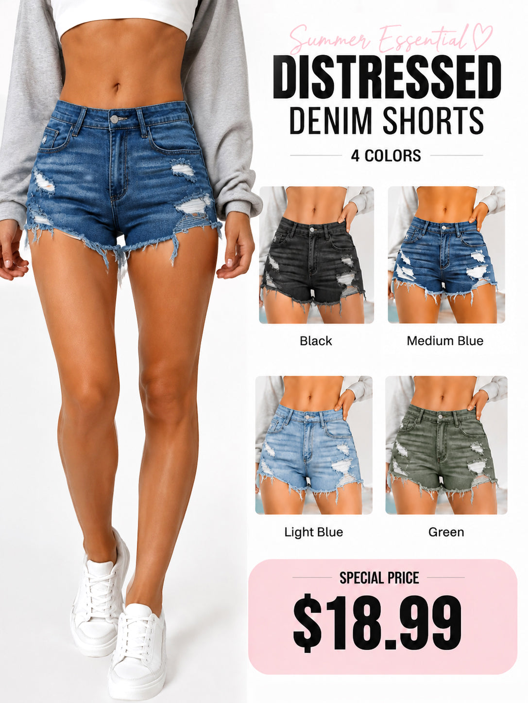 ✨Women's Ripped Raw Trim Denim Shorts✨