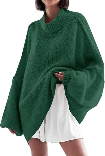 ✨Womens Oversized Mock Neck Batwing Long Sleeve Ribbed Knit Casual Tunic Sweater🔥