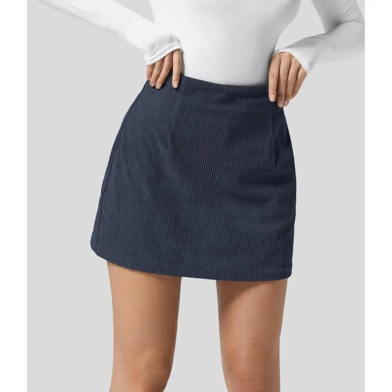 High Waisted Invisible Zipper 2-in-1 Mini A-line Corduroy Casual Skirt