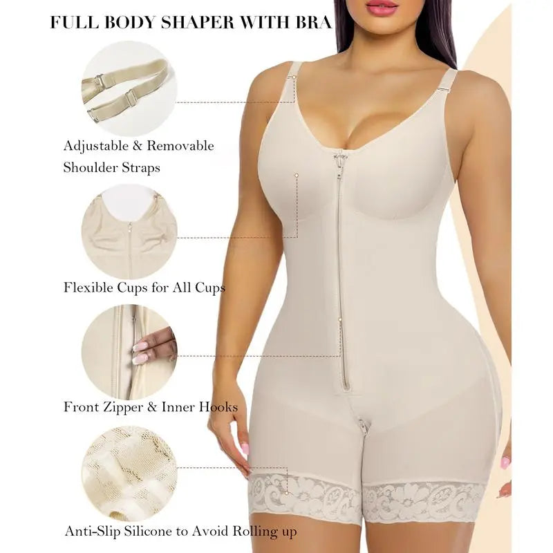 Women's Shaping Underwear Tummy-Control and Butt-Lifting Shaping Pants Zippered Crotch Removable Straps