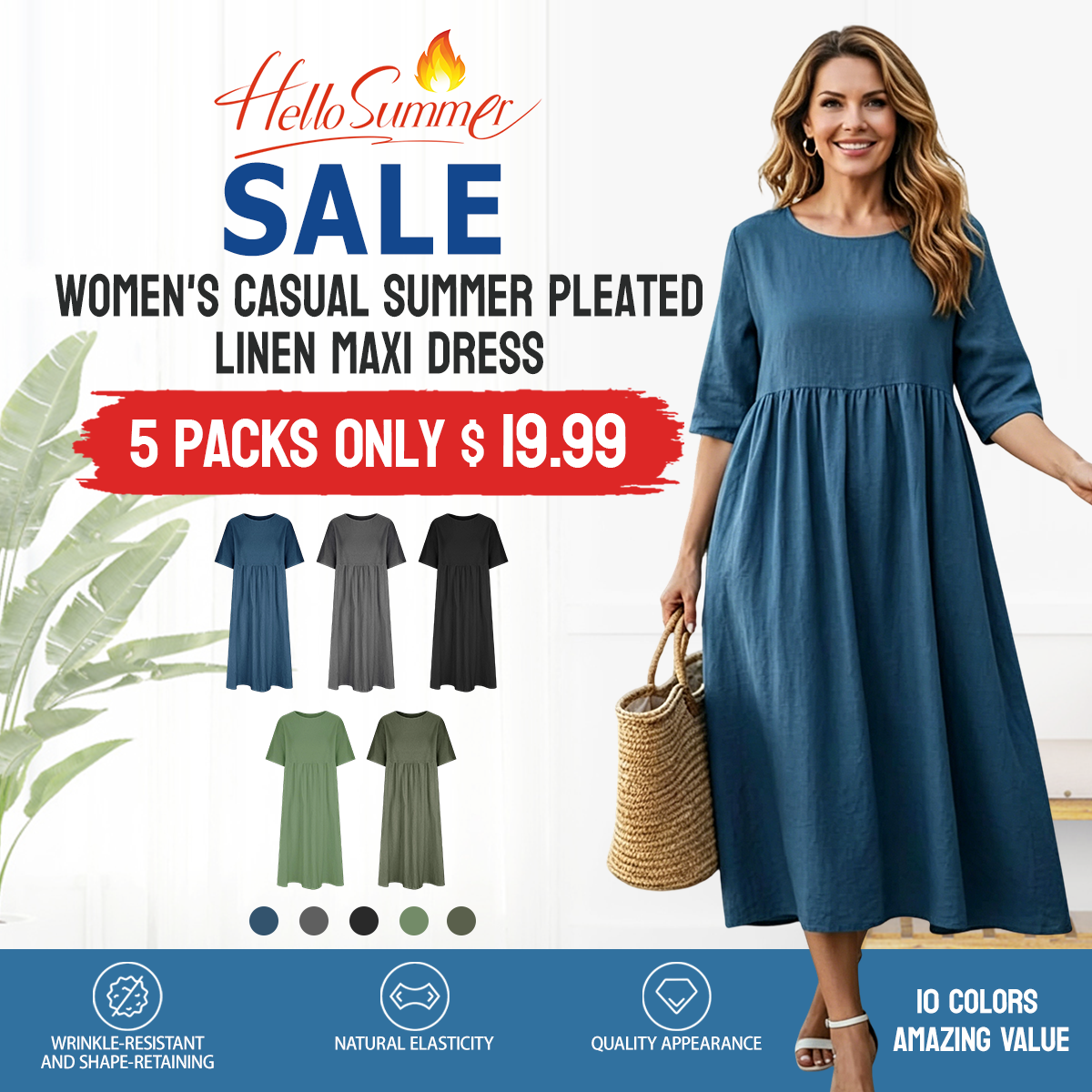 Summer New Cotton and Linen Casual Short Sleeve