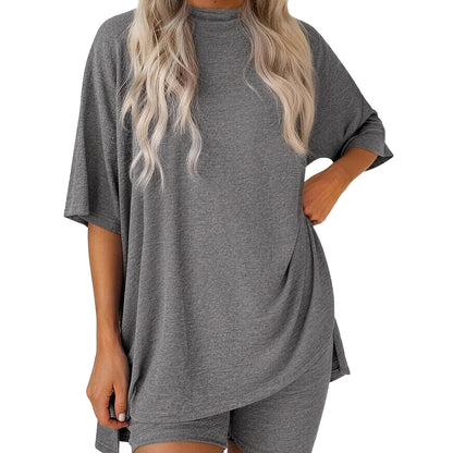 ✨ Women's Summer Lounge Set | Oversized Tee & Biker Shorts Set