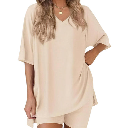✨ Women's Summer Lounge Set | Oversized Tee & Biker Shorts Set