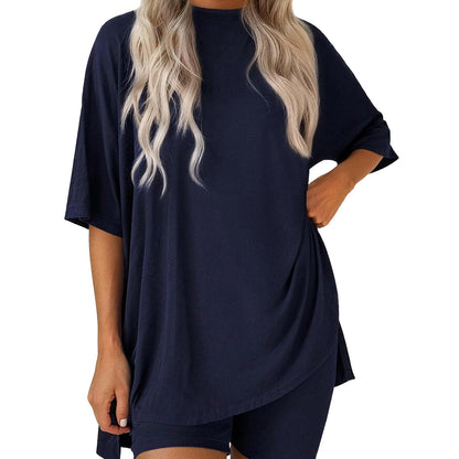✨ Women's Summer Lounge Set | Oversized Tee & Biker Shorts Set