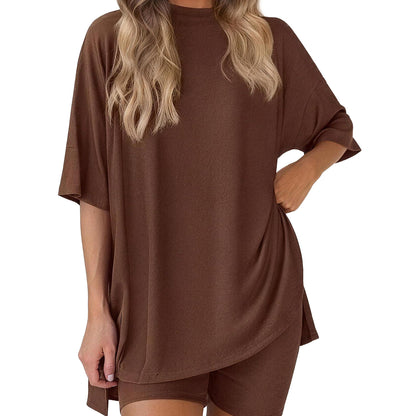✨ Women's Summer Lounge Set | Oversized Tee & Biker Shorts Set