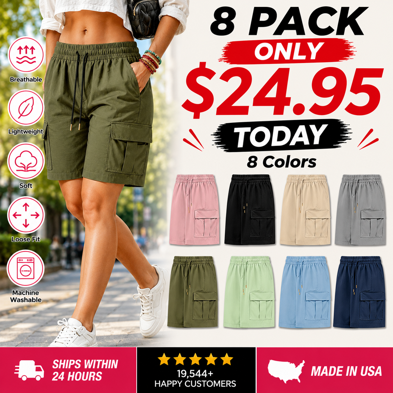 Women’s outdoor cargo shorts—multi-pocket design