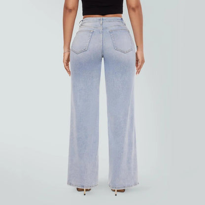 【Free Shipping】Rise Baggy Stretchy Wide Leg Jeans