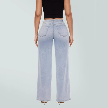 【Free Shipping】Rise Baggy Stretchy Wide Leg Jeans