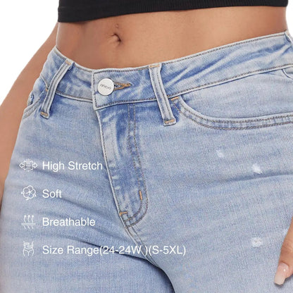 【Free Shipping】Rise Baggy Stretchy Wide Leg Jeans
