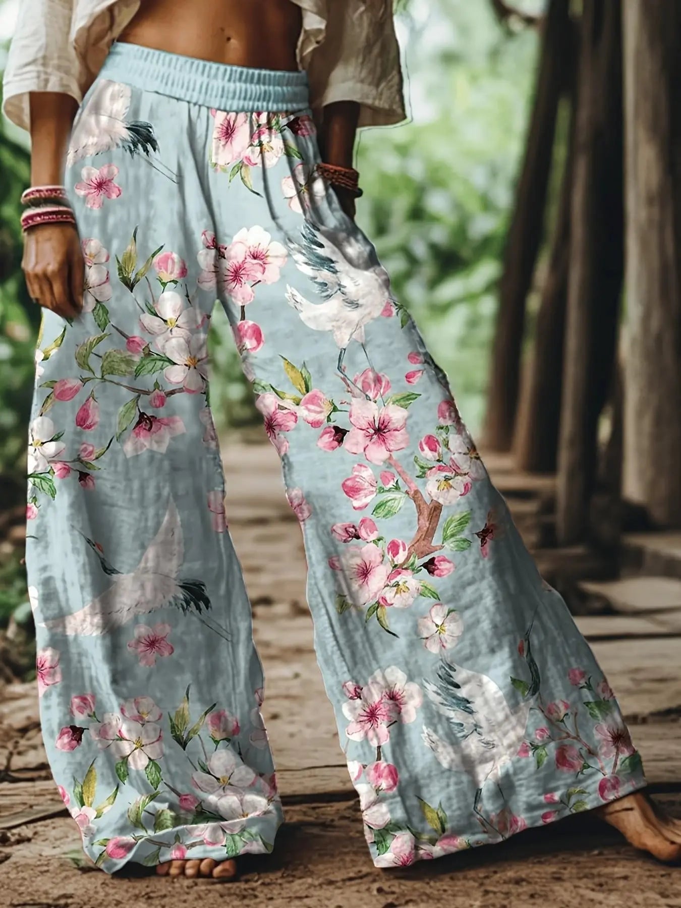【LAST DAY SALE】Women's Casual Bohemian Style Floral Print Wide-Leg Pants
