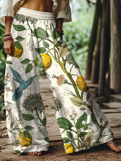 【LAST DAY SALE】Women's Casual Bohemian Style Floral Print Wide-Leg Pants