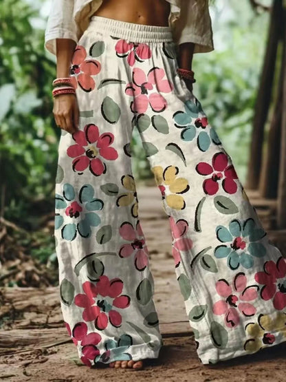 【LAST DAY SALE】Women's Casual Bohemian Style Floral Print Wide-Leg Pants