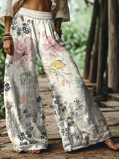 【LAST DAY SALE】Women's Casual Bohemian Style Floral Print Wide-Leg Pants