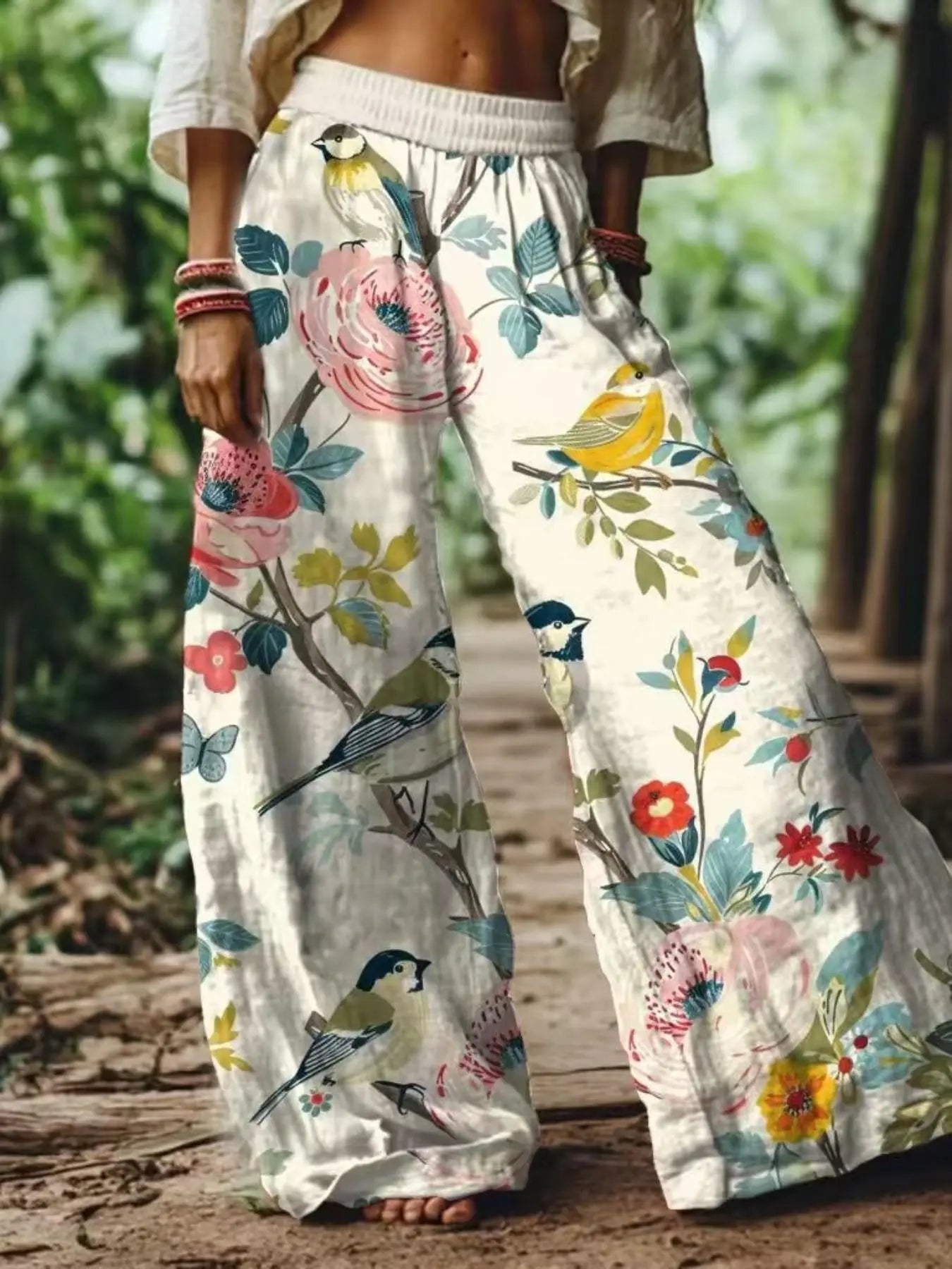 【LAST DAY SALE】Women's Casual Bohemian Style Floral Print Wide-Leg Pants