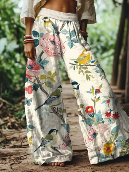【LAST DAY SALE】Women's Casual Bohemian Style Floral Print Wide-Leg Pants
