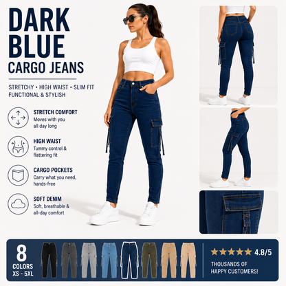 Women's High Waisted Stretch Cargo Jeans with Pockets
