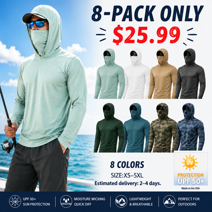 Men's UPF 50+ Long-Sleeve Sun-Protection Hoodie (with Sleeve Pocket and Face Mask)