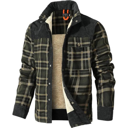 Men's Corduroy Plaid Sherpa Lined Flannel Shirt Jacket Fleece Coat