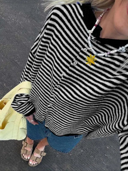 Women's Striped Sweater Cardigan